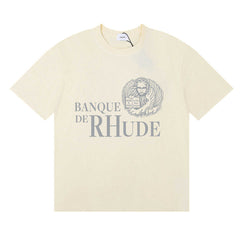 Rhude Banque De Rhude Lion Emblem Graphic Cream Short Sleeve T‑Shirt