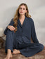 Navy Blue Knit Long Sleeve Button-Down Pajama Set