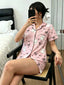 Cross border women's Halloween elf print European and American pajamas fashion casual lapel short sleeved shorts home suit set (1)