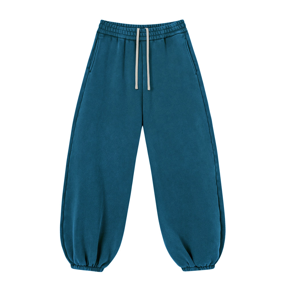 Kanye Teal Blue Relaxed Balloon‑Leg Sweatpants Drawstring Elastic Cuff Trousers