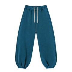 Kanye Teal Blue Relaxed Balloon‑Leg Sweatpants Drawstring Elastic Cuff Trousers