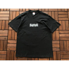 Supreme Black Pattern Box Logo Short‑Sleeve T‑Shirt Minimal Hip‑Hop Street Top