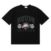 Rhude USA Sailing Crest Graphic Black Short Sleeve T‑Shirt