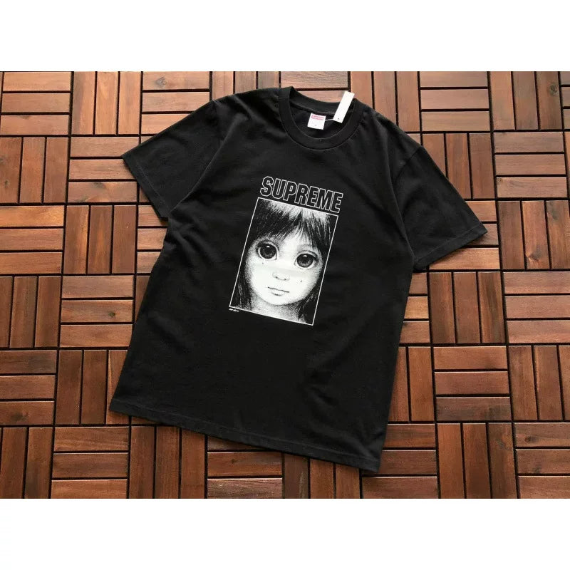 Supreme Black Doll Figure Printed Short‑Sleeve T‑Shirt Hip‑Hop Street‑Wear Top