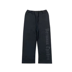 Kanye Black Wide‑Leg Sweat Pants Vertical Side Letter Print