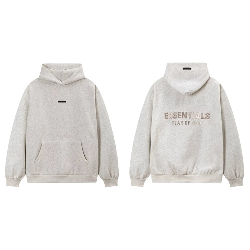 Fog Essentials Cream Off‑White Fleece‑Lined Oversized Pullover Hoodie Chest Logo