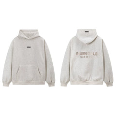 Fog Essentials Cream Off‑White Fleece‑Lined Oversized Pullover Hoodie Chest Logo