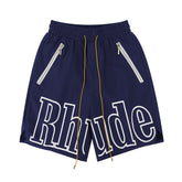 Rhude Large Outline Logo Print Drawstring Navy Streetwear Shorts