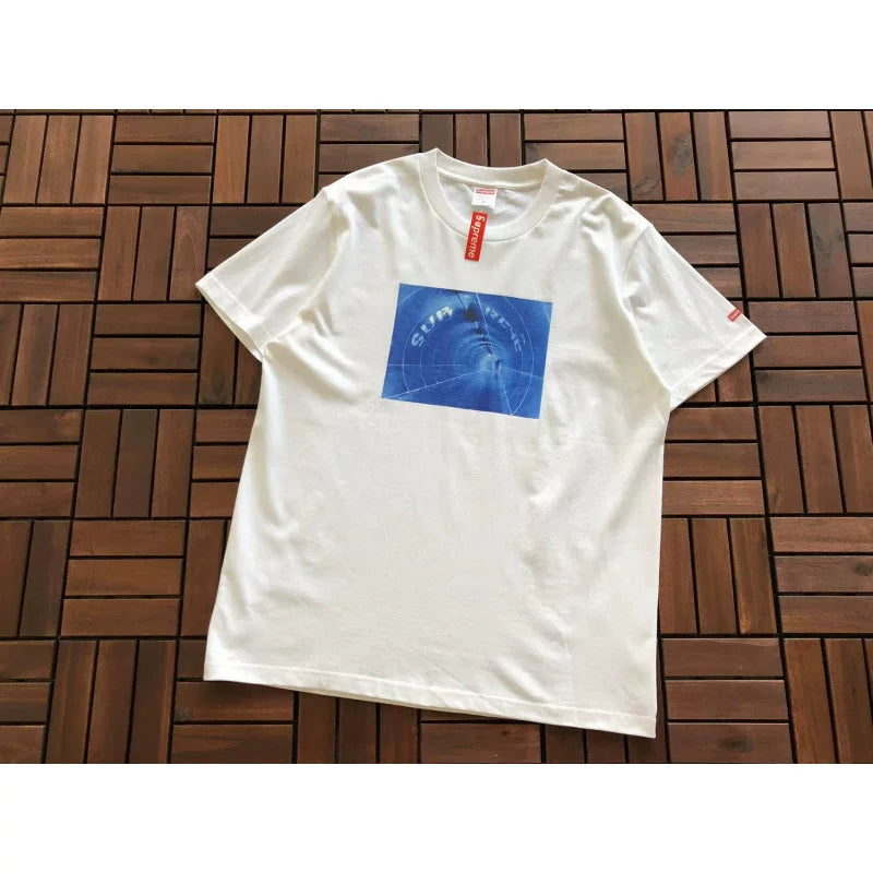 Supreme White Shark Square Graphic Short‑Sleeve T‑Shirt Ocean Street‑Wear Tee