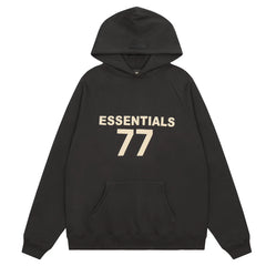 Fog Essentials Black Oversized Hoodie “ESSENTIALS 77” Chest Logo