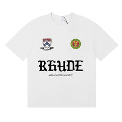 Rhude Alma Mater Crest Badge Graphic White Short Sleeve T‑Shirt