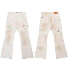 Gallery Dept. Pleated Multi-Color Paint Splatter Off-White Cargo Pants