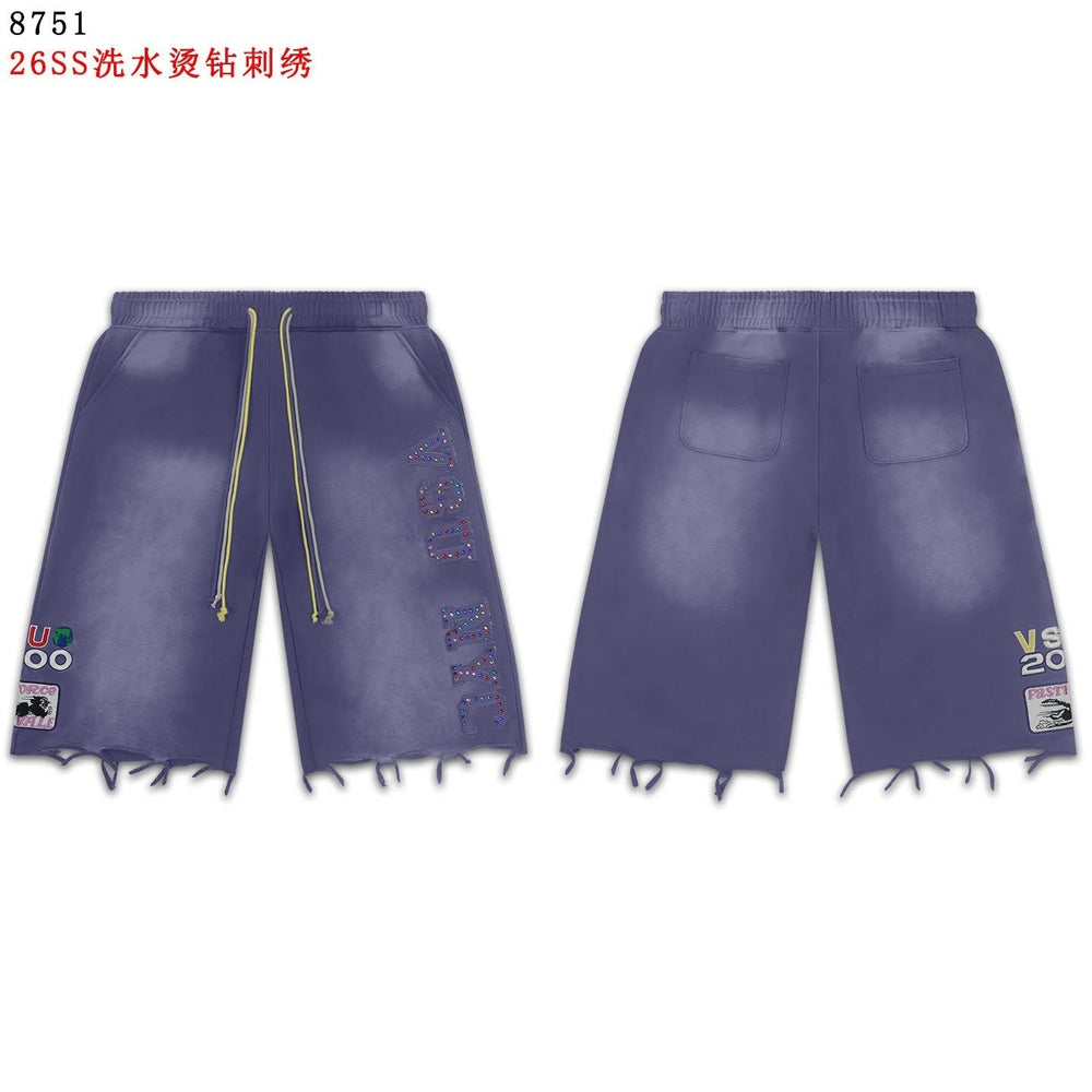 VALEFOREVER Blue Washed Denim Shorts with White Script Print