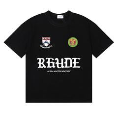 Rhude Alma Mater Crest Badge Graphic Black Short Sleeve T‑Shirt