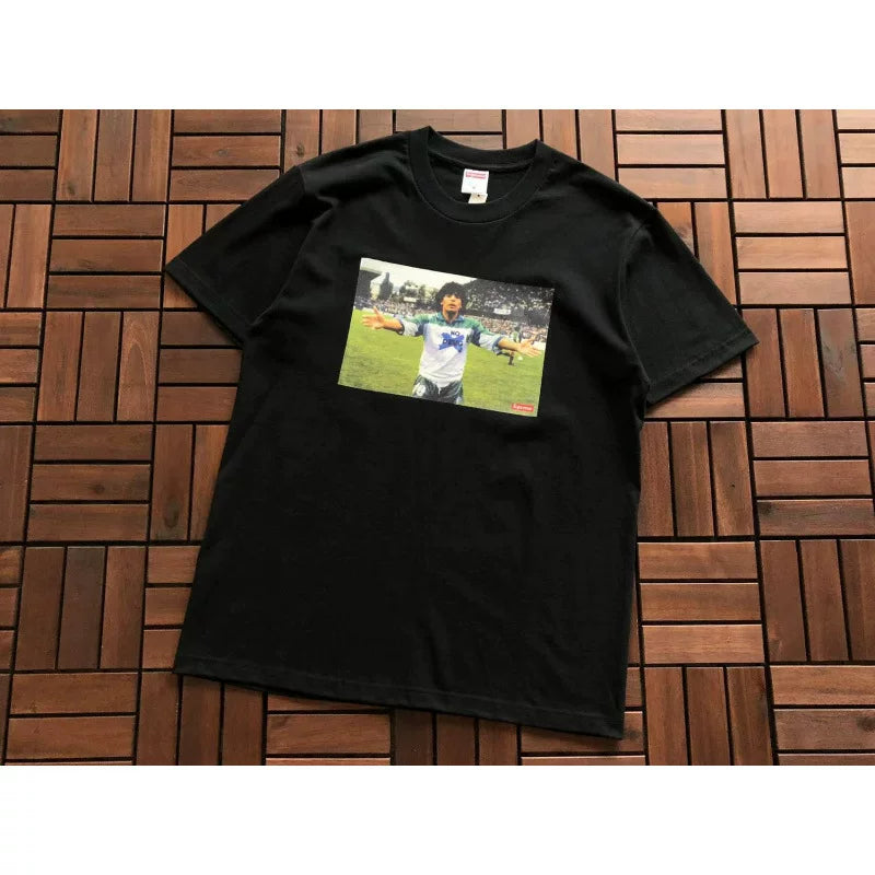 Supreme Black Football Graphic Printed Short‑Sleeve T‑Shirt Street Top