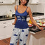 Cross border home clothing printed camisole twisted edge pants two-piece set comfortable home casual sexy women's pajamas (2)