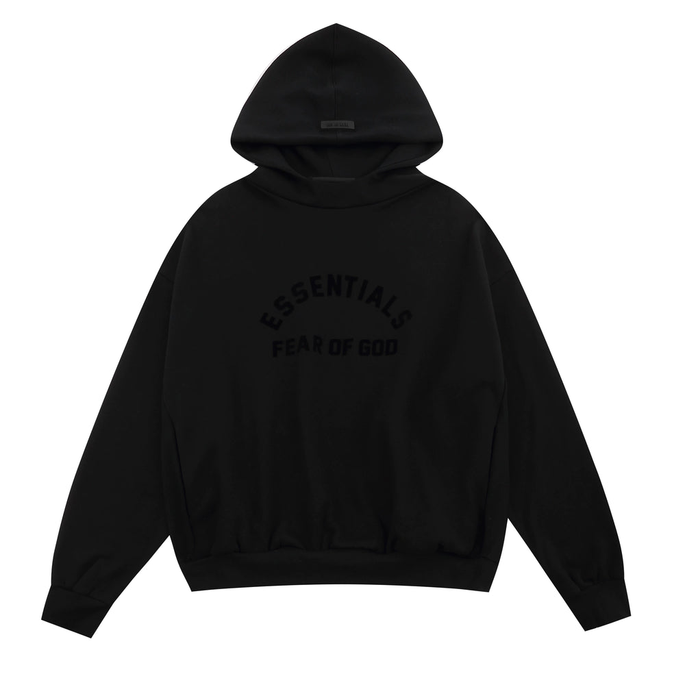 Fog Essentials Black Oversized Pullover Hoodie Arch Chest Logo