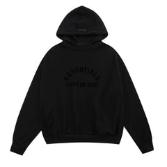 Fog Essentials Black Oversized Pullover Hoodie Arch Chest Logo