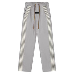 Fog Essentials Light Grey Side‑Stripe Straight‑Leg Casual Sweatpants Streetwear Trousers