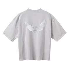 Kanye Light Grey Oversized Short‑Sleeve T‑Shirt Back Dove Graphic Print