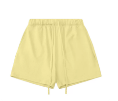 Kanye Light Yellow Solid‑Color Drawstring Loose‑Fit Casual Sweat Shorts