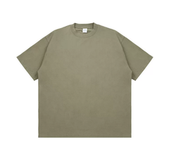 Kanye Sage Green Solid‑Color Oversized Drop‑Shoulder Basic T‑Shirt