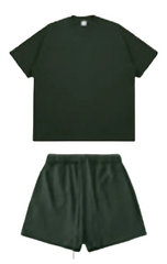 Kanye Dark Green Oversized T‑Shirt & Drawstring Sweat Shorts Matching Two‑Piece Set