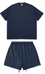Kanye Navy Blue Oversized T‑Shirt & Drawstring Sweat Shorts Matching Two‑Piece Set