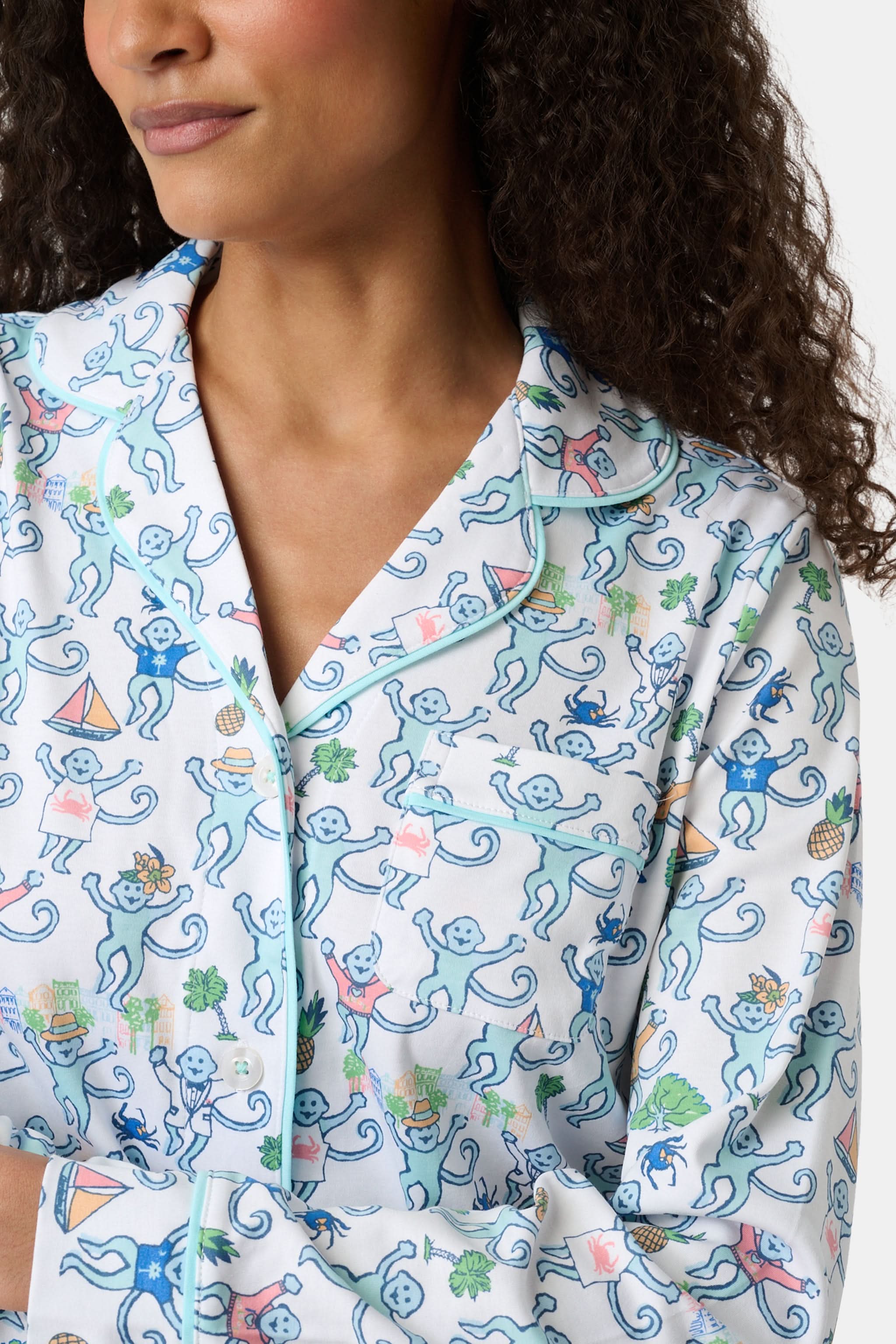 Charleston Monkey Long Sleeve Polo Pajamas