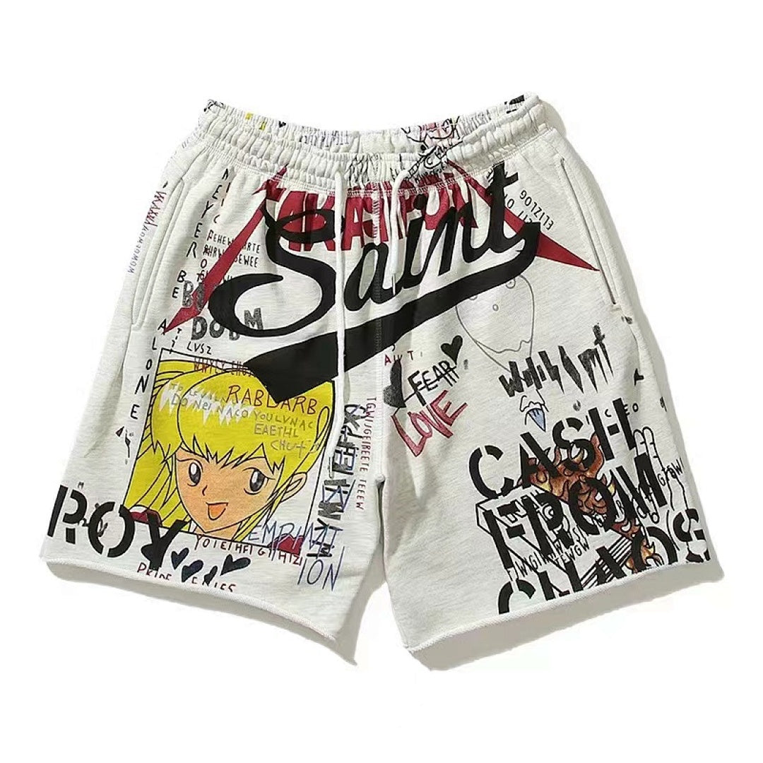 Saint Michael Graffiti Anime Graphic Collaged Sweat Shorts