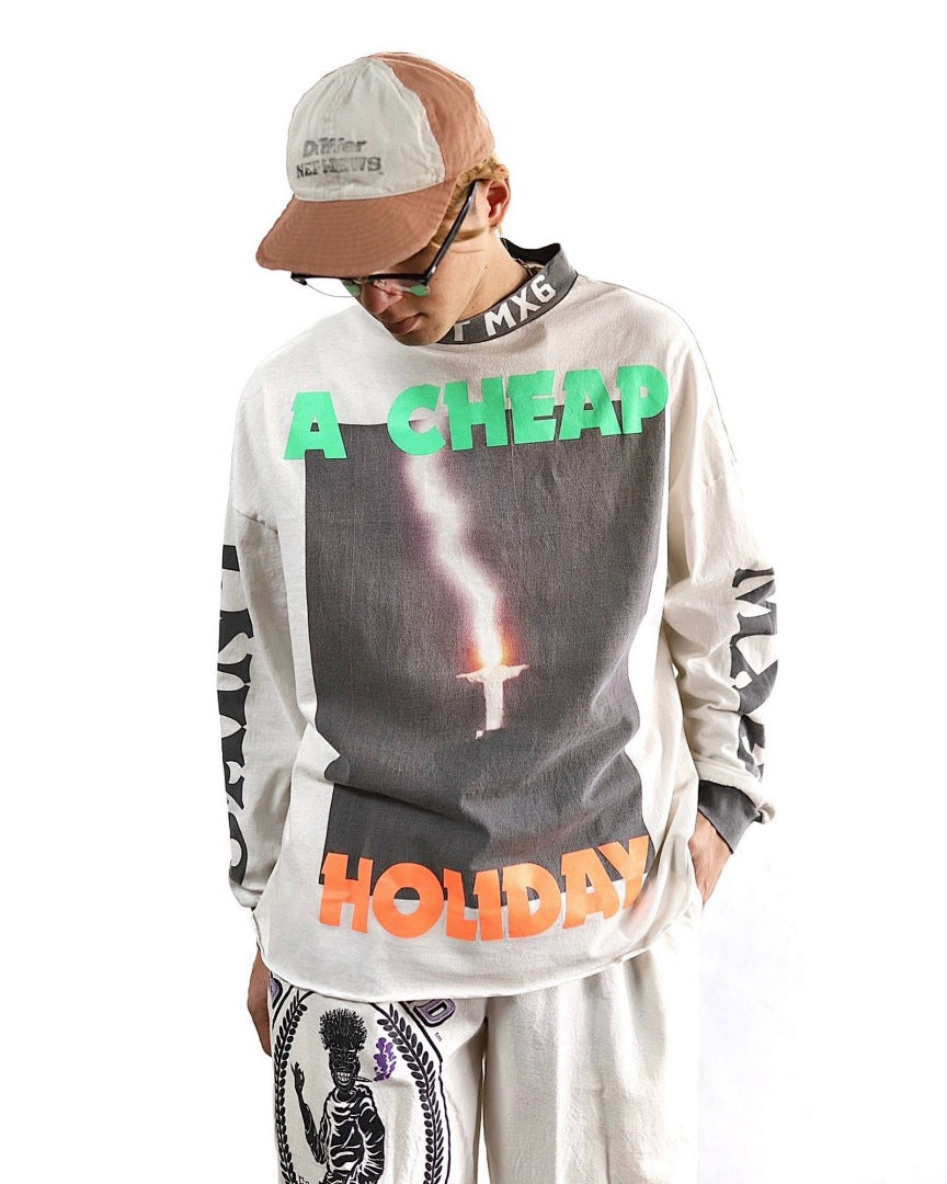 Saint Michael Mock-Neck Photo Print Long Sleeve Sweatshirt