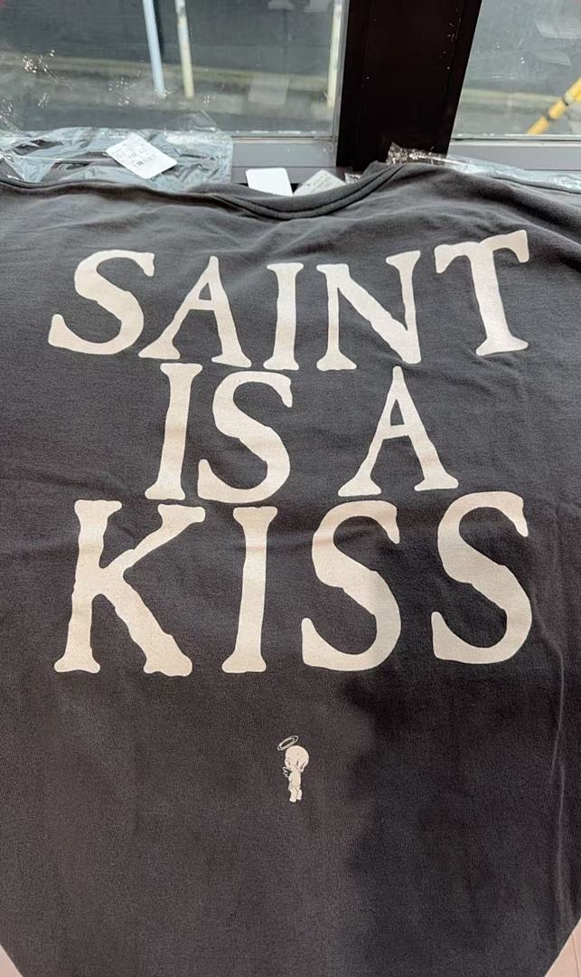 Saint Michael Graphic Art & Kiss Slogan Sweatshirt