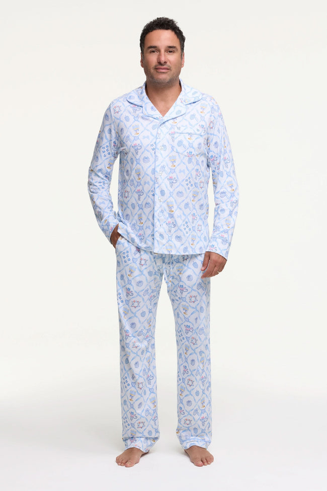 Mens Starry Nights Lattice Long Sleeve Polo Pajamas Hover Image