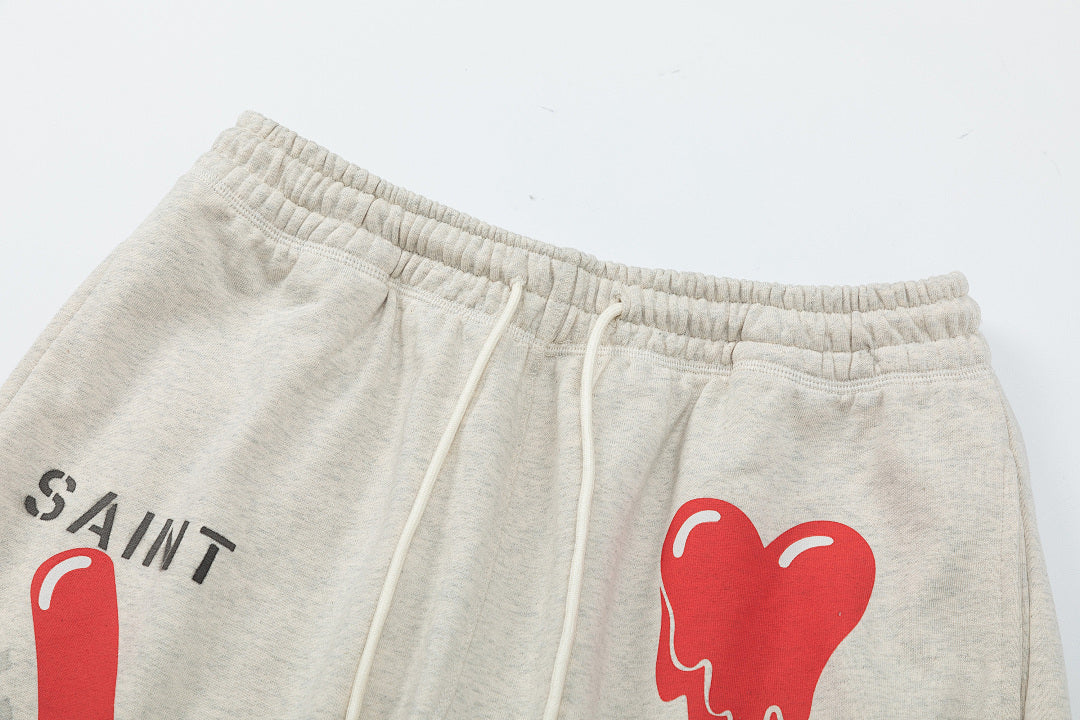 Saint Michael Dripping Heart & Lettering Graphic Sweat Shorts