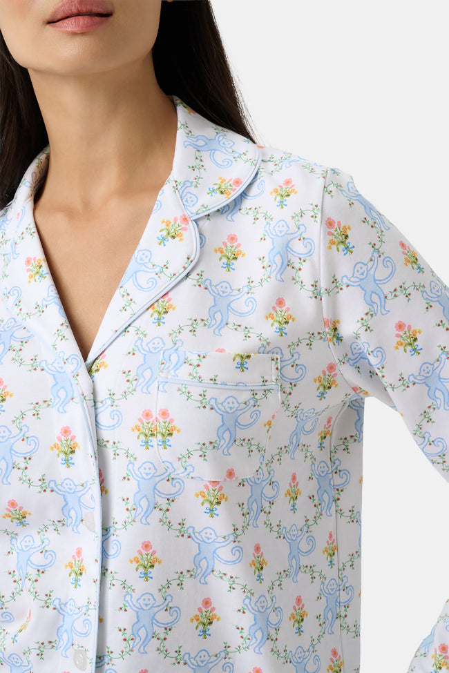 Floral Monkey Trellis Long Sleeve Polo Pajamas Main Image