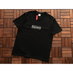 Supreme Black Sketch Outline Box Logo Short‑Sleeve T‑Shirt Minimal Street‑Wear Tee