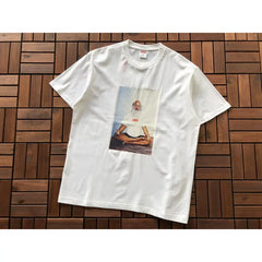 Supreme White Character Meditation Photo Graphic Short‑Sleeve T‑Shirt Urban Top