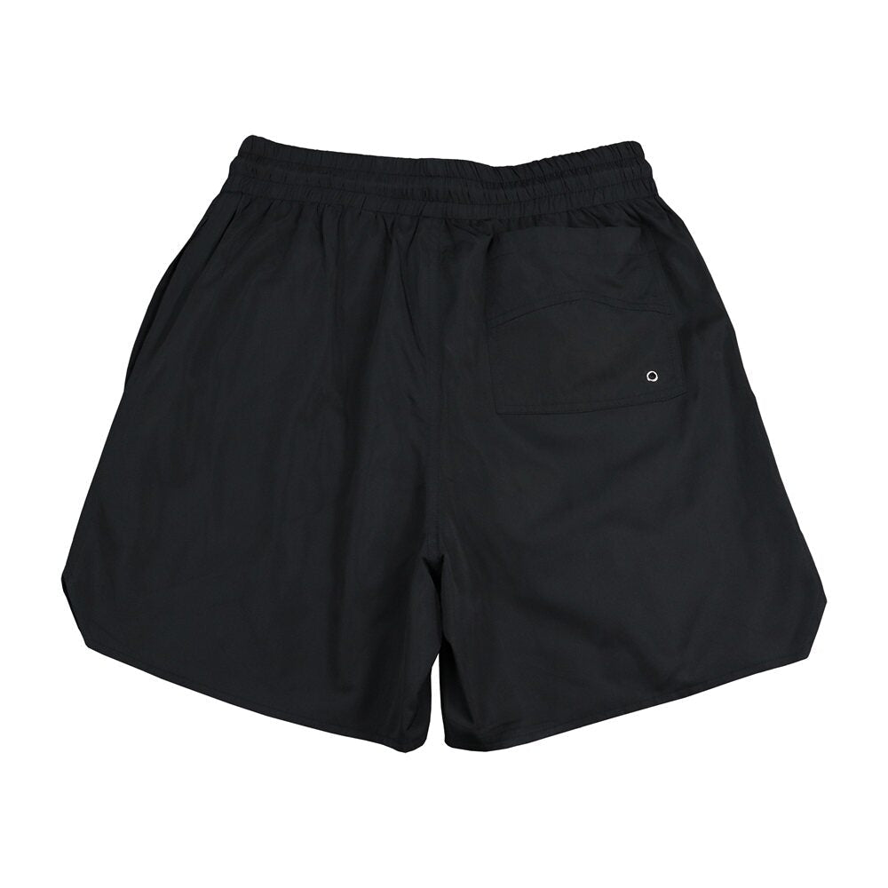 Rhude Bold Logo Yellow Drawstring Black Streetwear Board Shorts