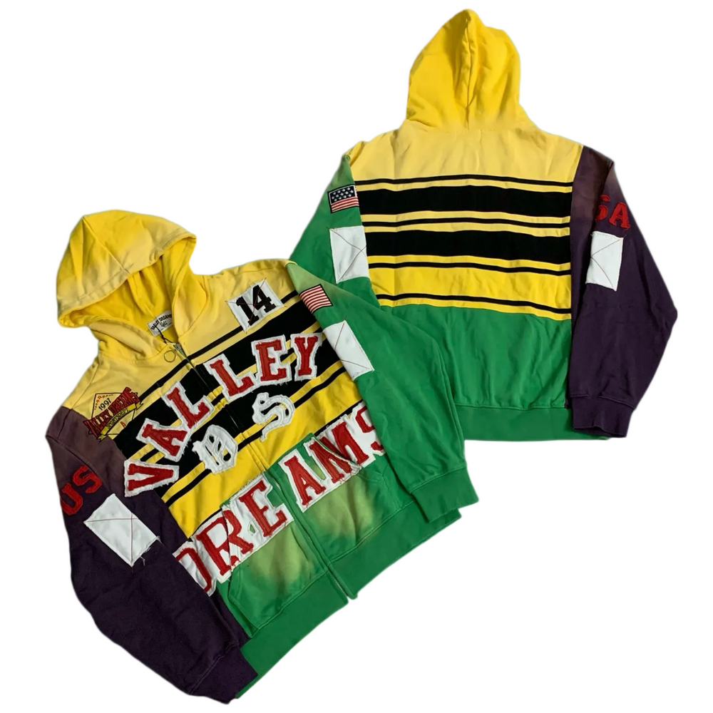 Valley Dreams Racing Color‑Block Zip‑Up Hoodie, Unisex Vintage Streetwear Jacket