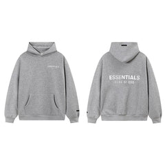 Fog Essentials Heather Gray Fleece‑Lined Oversized Pullover Hoodie White Chest Logo