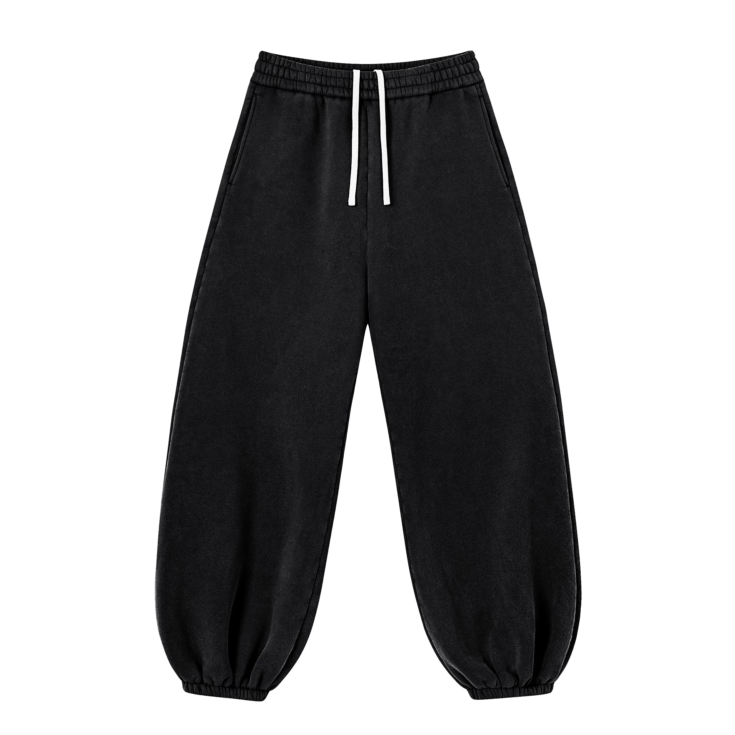 Kanye Black Vintage‑Washed Oversized Balloon‑Leg Sweatpants Drawstring Elastic Cuff Joggers