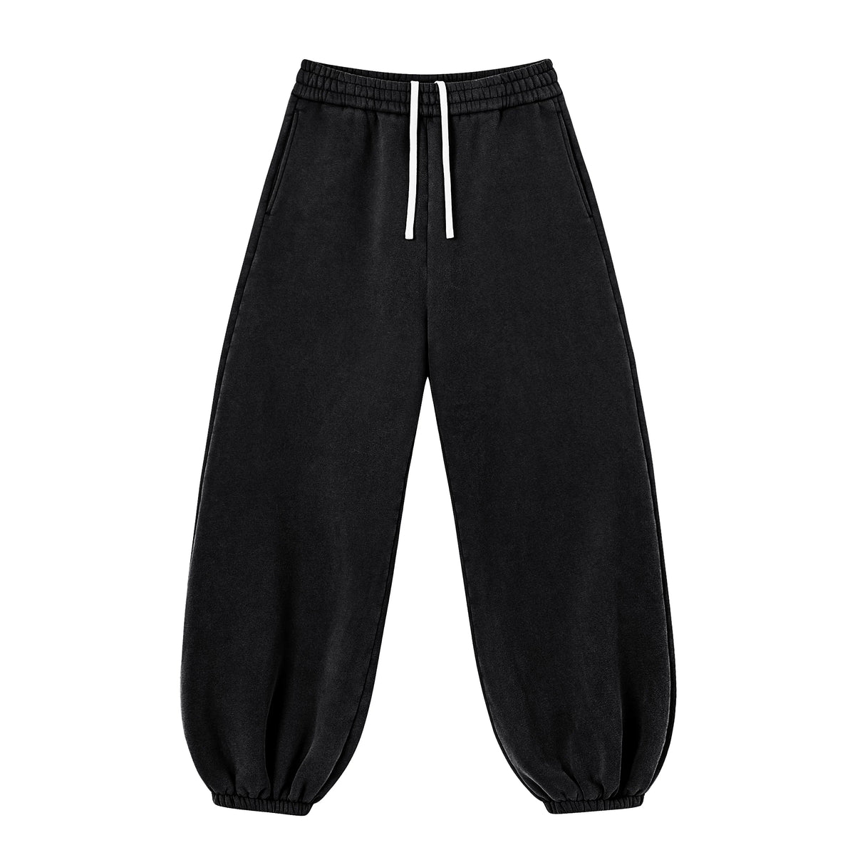 Kanye Black Vintage‑Washed Oversized Balloon‑Leg Sweatpants Drawstring Elastic Cuff Joggers
