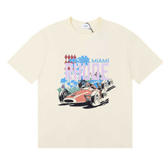 Rhude Grand Prix Miami Racing Car Graphic Cream Short Sleeve T‑Shirt