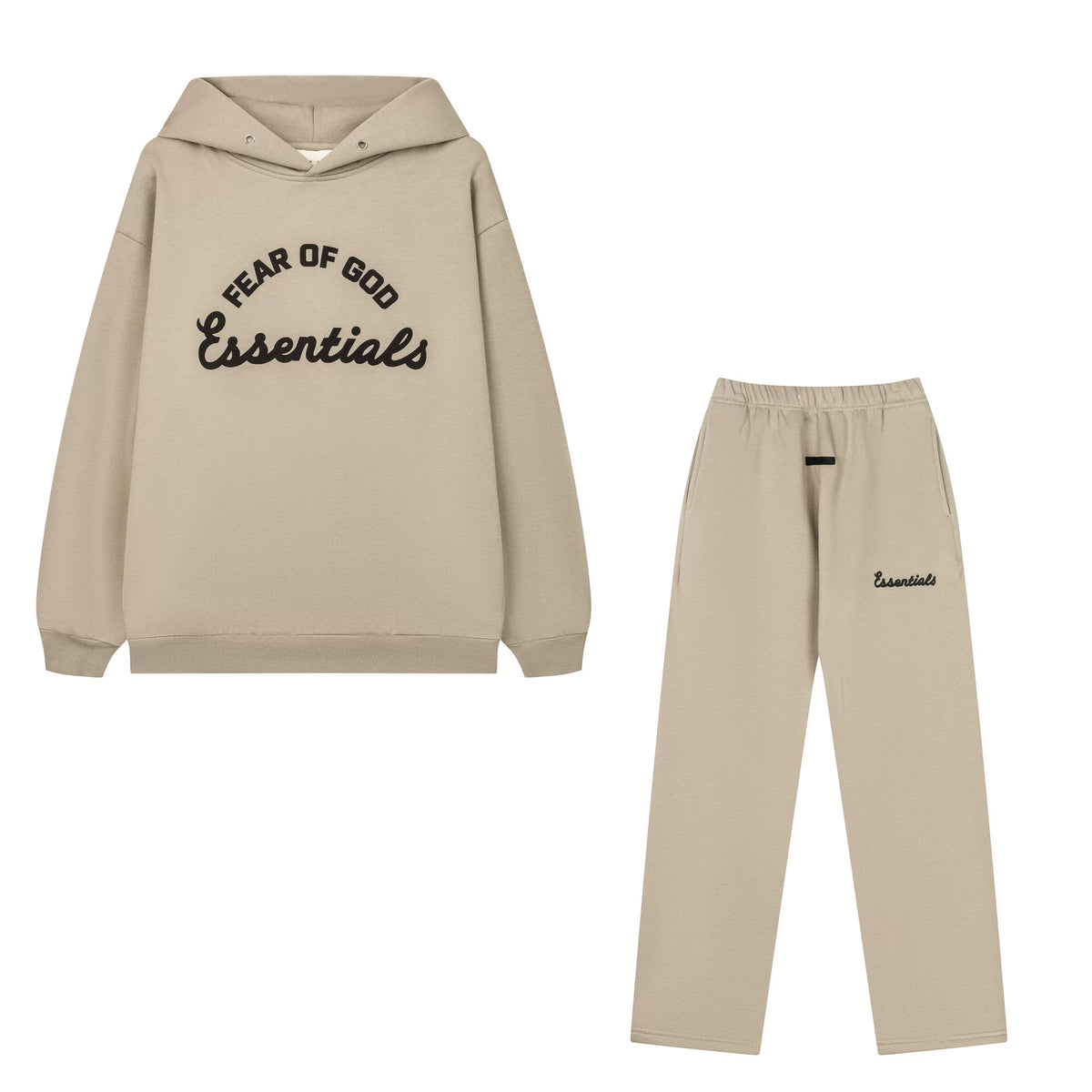 Fog Essentials Minimalist Embroidered Light Khaki Hoodie & Straight‑Leg Sweatpants Co‑ord Set