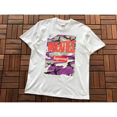 Supreme White Wheaties Purple Camo Graphic Short‑Sleeve T‑Shirt Trendy Urban Top