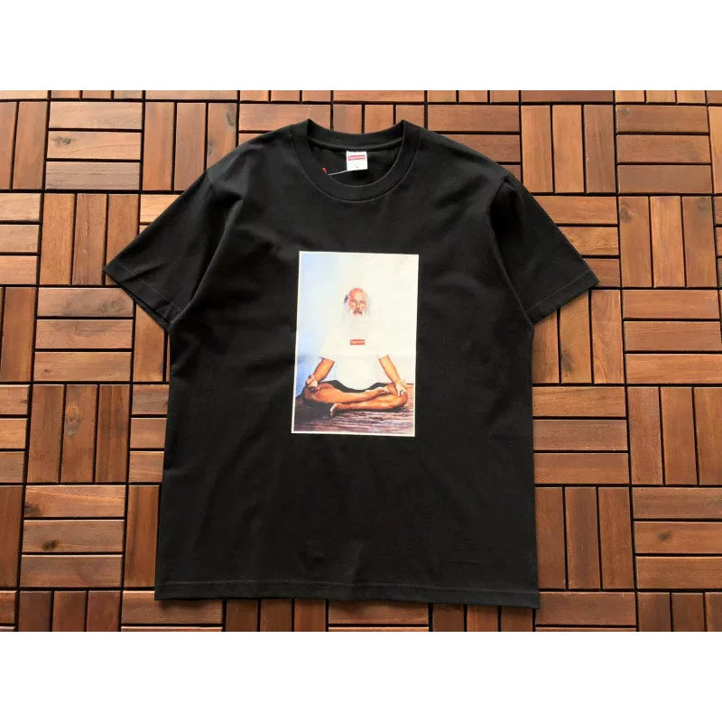 Supreme Black Character Portrait Photo Graphic Short‑Sleeve T‑Shirt Hip‑Hop Statement Tee