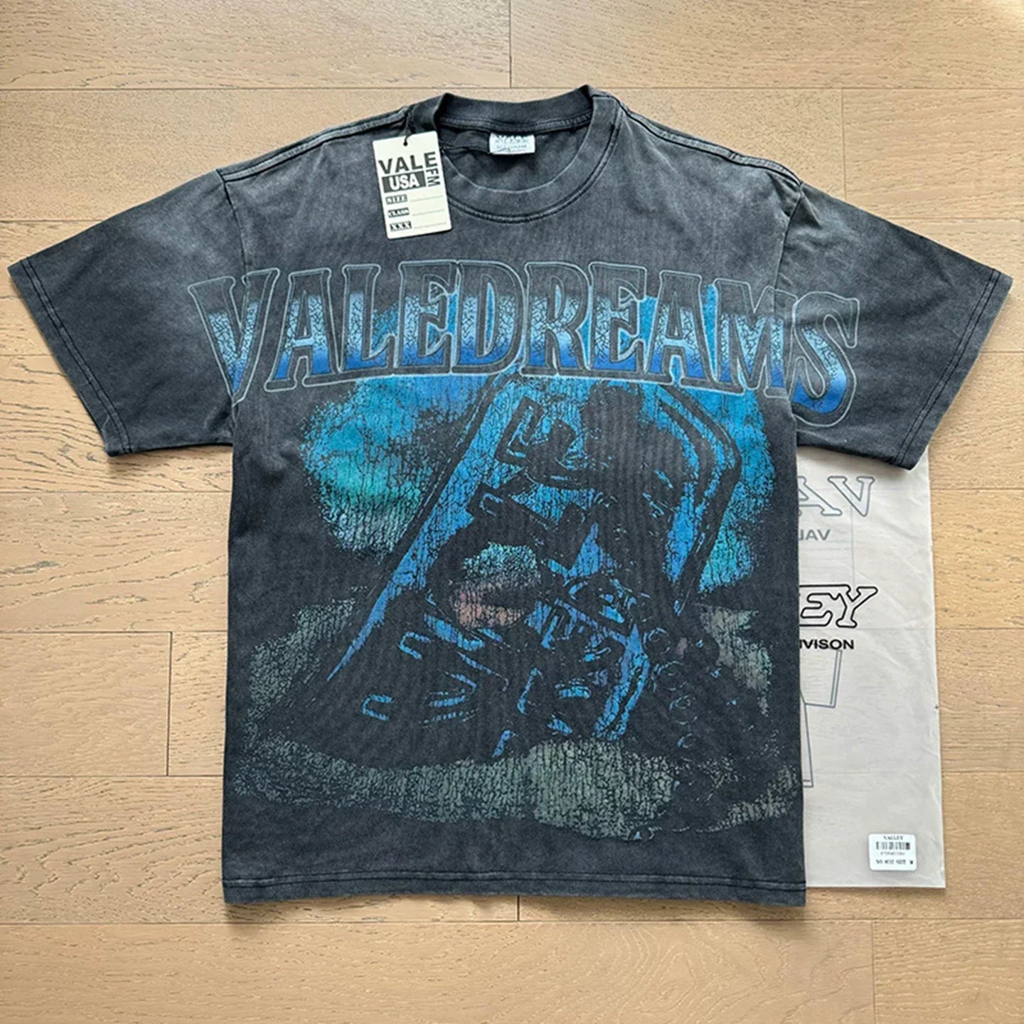 VALEFOREVER Black Washed Vale Dreams Racing Retro Graphic T-Shirt