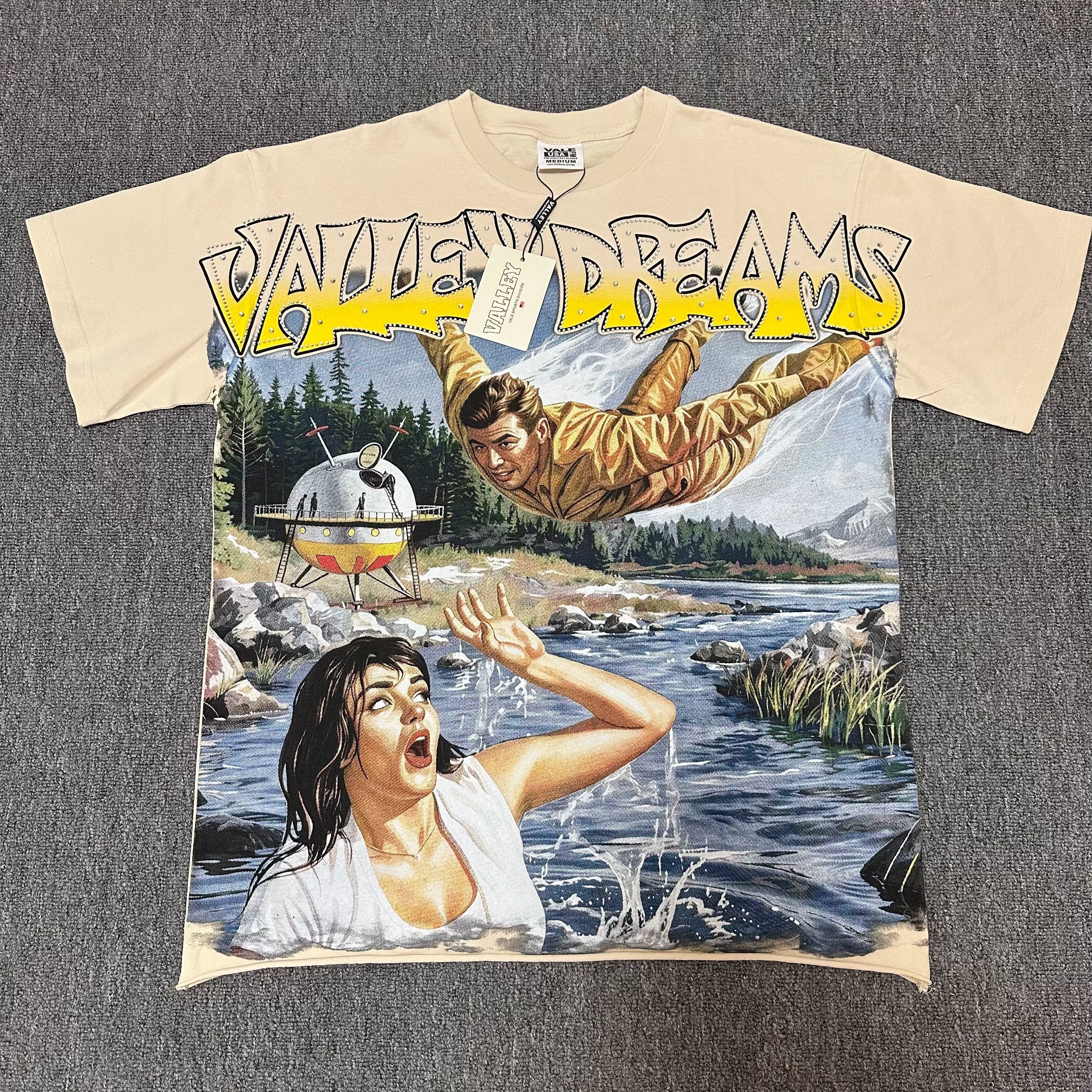 VALEFOREVER Cream Retro River Panic Movie Graphic Short Sleeve Tee