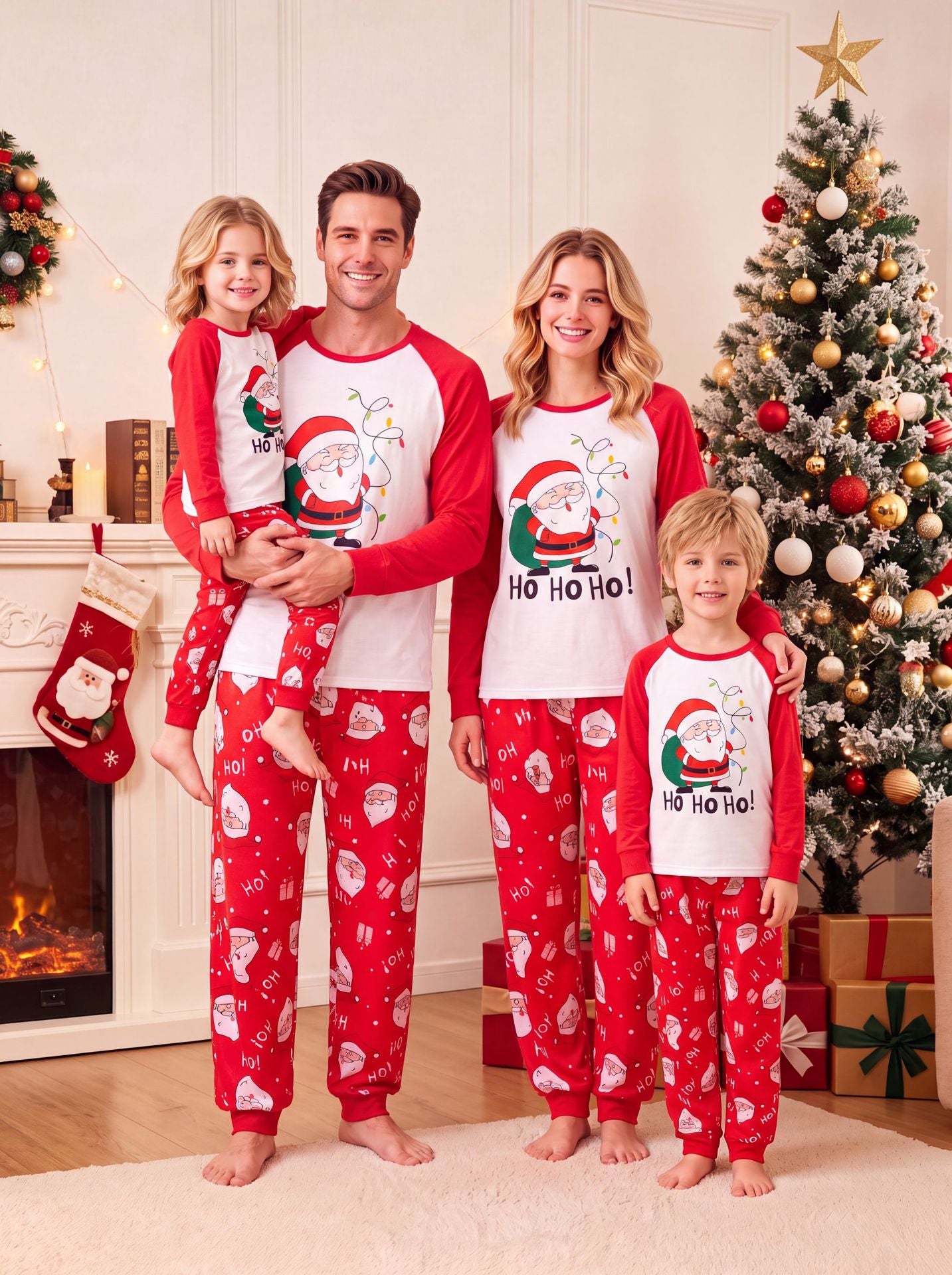 New Year's European and American parent-child outfit, full home decoration for autumn, winter, Christmas, family of three and four, home suit set for mother and daughter, pajamas