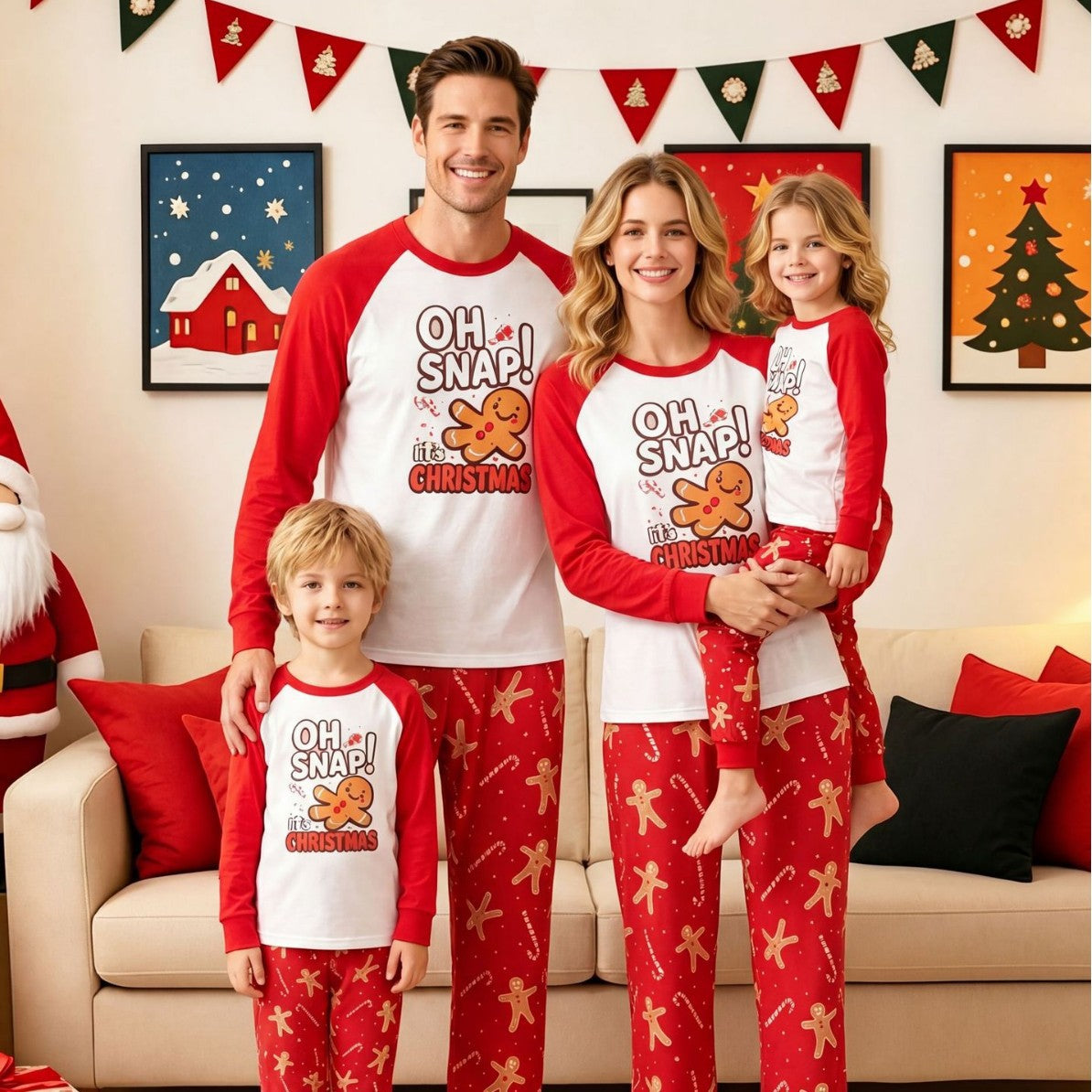 European and American Amazon Christmas Autumn/Winter Parent Child Pajama Printed Fashion Round Neck Long Sleeve Parent Child Home Clothes Set